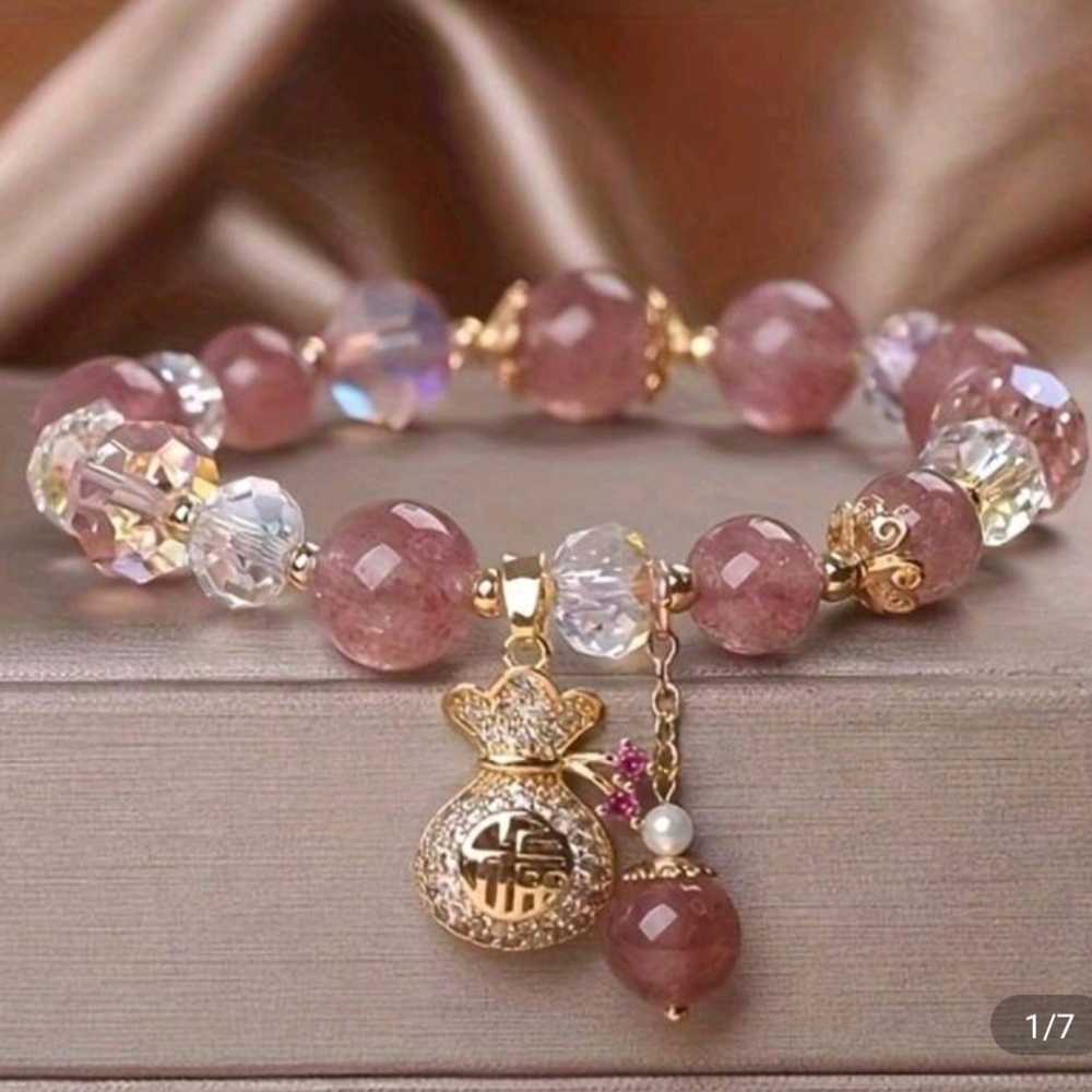 Elegant Gold and Pink Beaded Bracelet